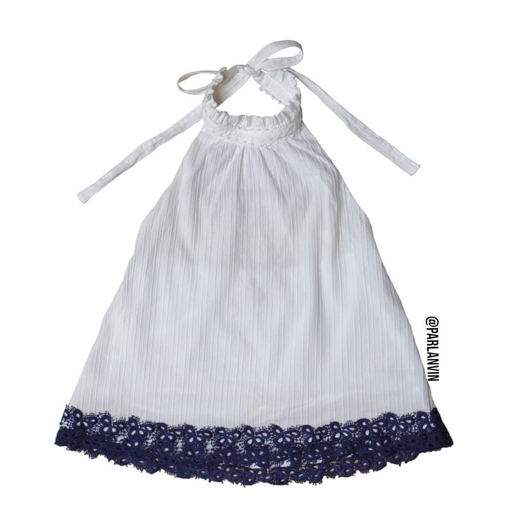 Moon River Babydoll Halter Neck Blouse Top White Blue Size XS